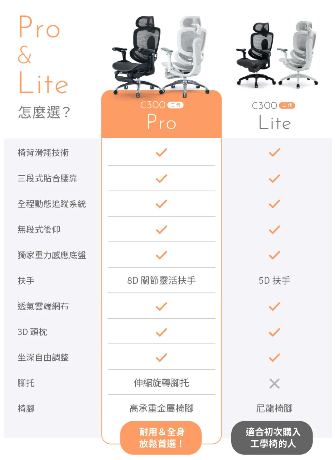 C300 Pro 與 C300 Lite 配置比較