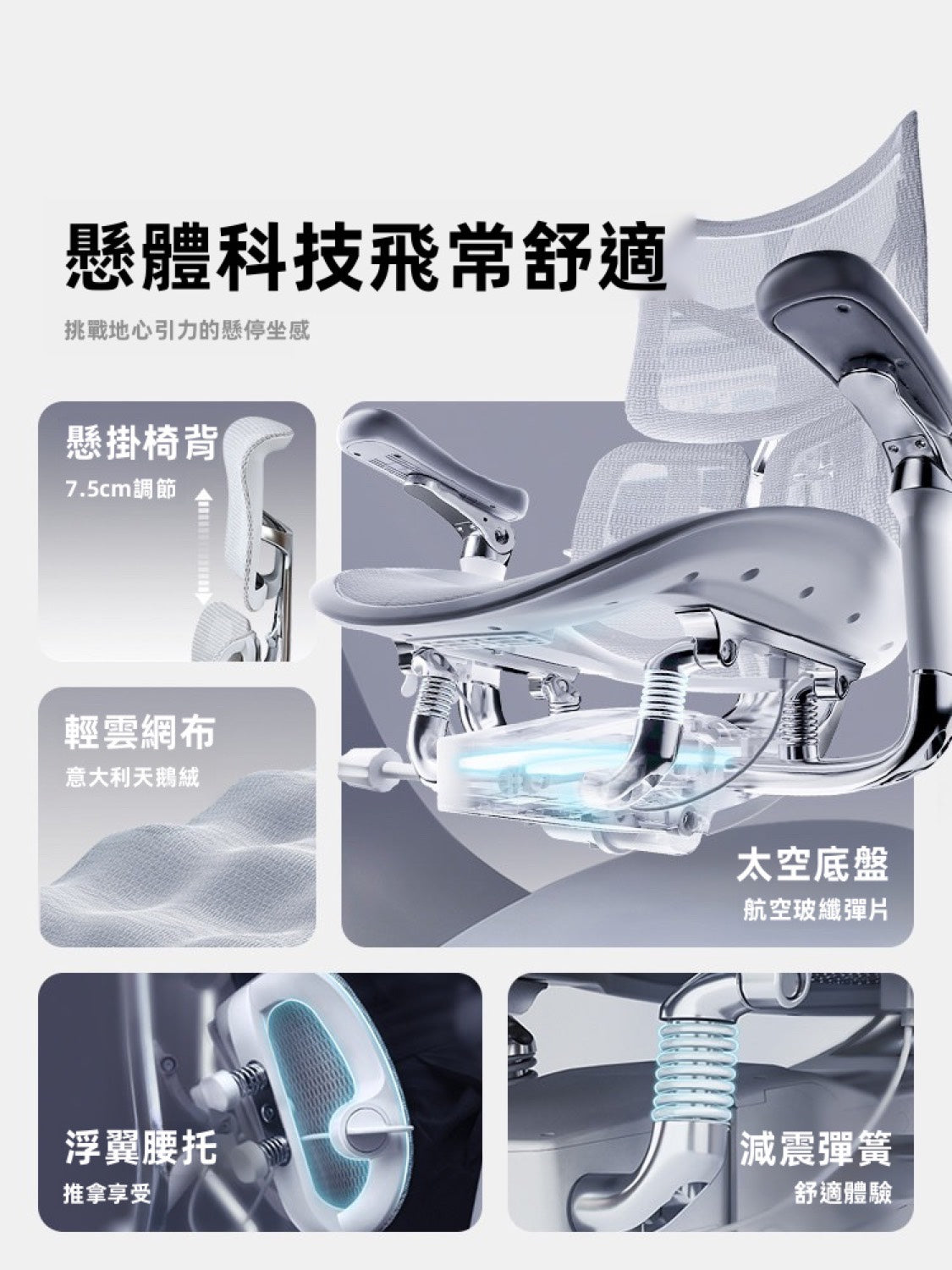 分區椅背，腰背承托更完整